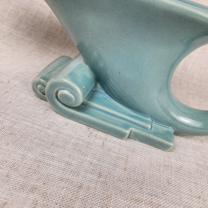 Vintage Haeger Pottery | Turquoise Art Deco Console Planter Vase | MCM Ceramic | USA