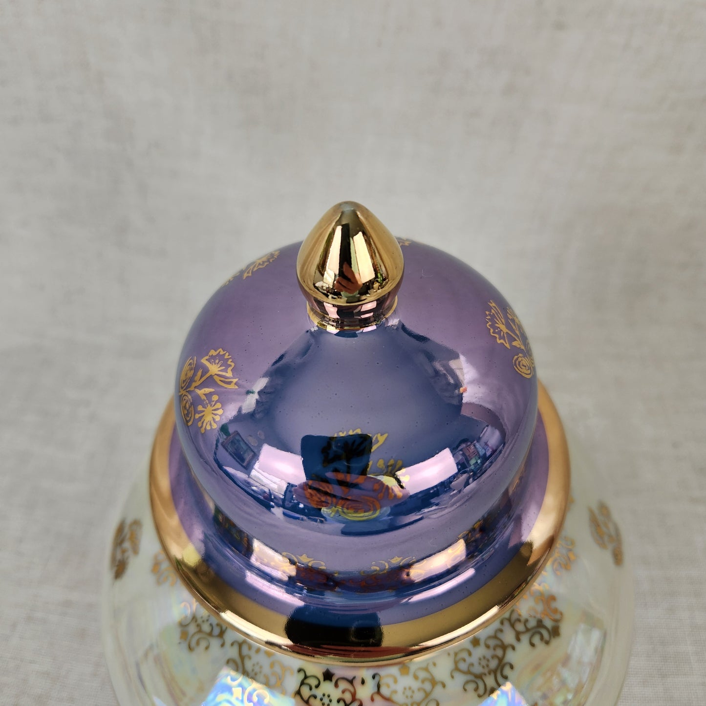 Vintage Kudo Toki Fancy China Ginger Jar | Lavender Lusterware Porcelain Urn with Lid Gold Trim 10.5"
