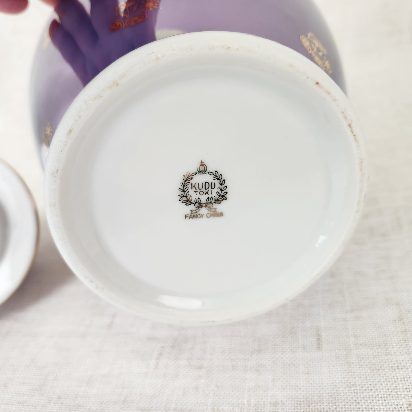 Vintage Kudo Toki Fancy China Ginger Jar | Lavender Lusterware Porcelain Urn with Lid Gold Trim 10.5"