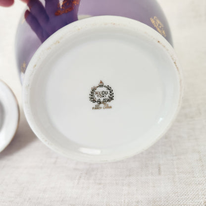 Vintage Kudo Toki Fancy China Ginger Jar | Lavender Lusterware Porcelain Urn with Lid Gold Trim 10.5"