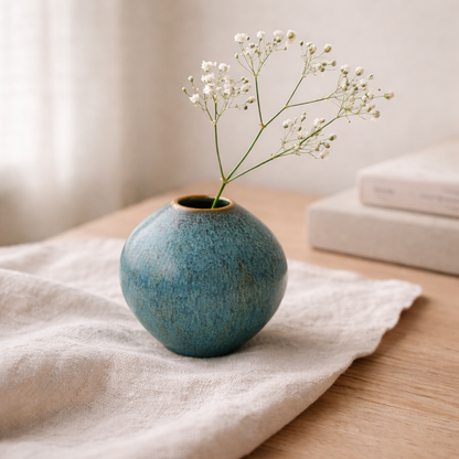 Small Studio Pottery Vase, Blue Green Glaze, Mini Bud Vase, Organic Modern Decor