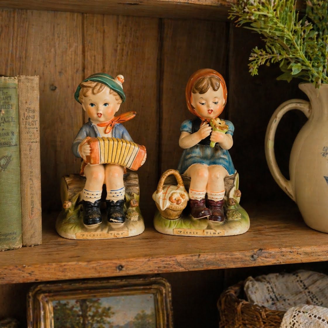Erich Stauffer “Picnic Time” Boy & Girl Figurines | Vintage Japan Mid Century Pair