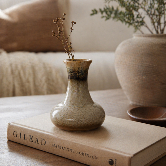 Vintage Studio Pottery Bud Vase, USA Stoneware, Earth Tone Ceramic, Organic Modern Decor