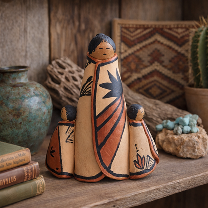 Vintage Native Style Pottery Figurine | Handcrafted Southwestern Clay Family Sculpture