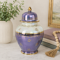 Vintage Kudo Toki Fancy China Ginger Jar | Lavender Lusterware Porcelain Urn with Lid Gold Trim 10.5"