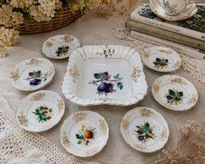 Vintage Fruit Dessert Bowl Set with 9 Berry Bowls, Cottage Style Dessert Set