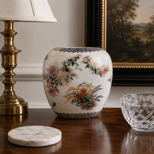 Vintage Kyoto Porcelain Vase | Japanese Floral Vase | Chinoiserie Decor | Hollywood Regency | Made in Japan