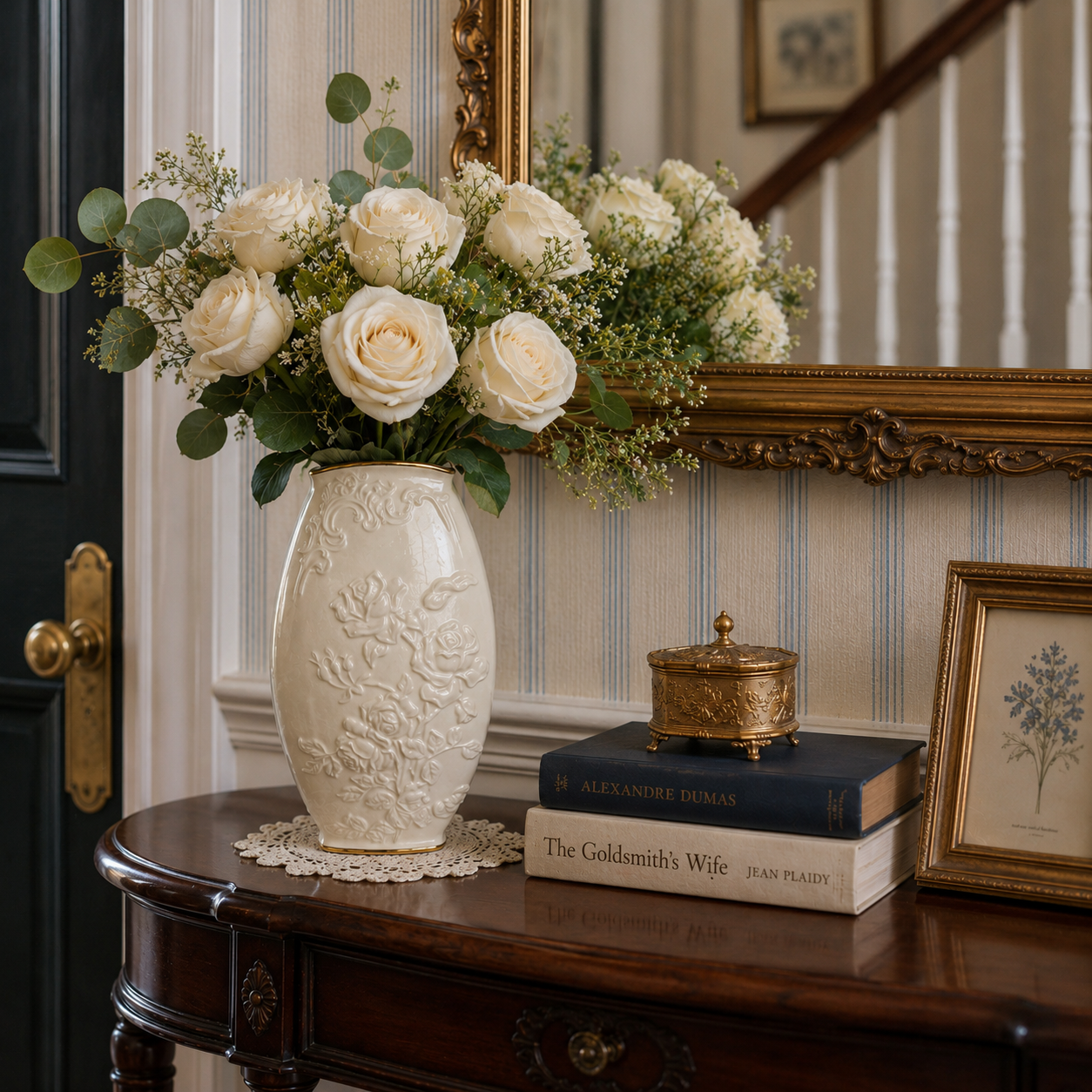 Lenox Ivory Rose Embossed Vase with Gold Rim