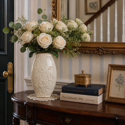 Lenox Ivory Rose Embossed Vase with Gold Rim