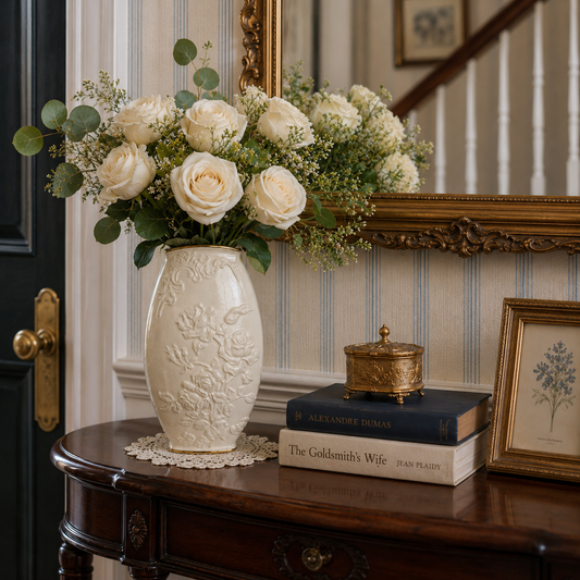 Lenox Ivory Rose Embossed Vase with Gold Rim
