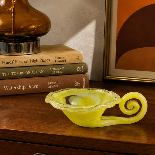 Vintage Hand Blown Yellow Art Glass Catchall Bowl | Murano Inspired Sooner Style