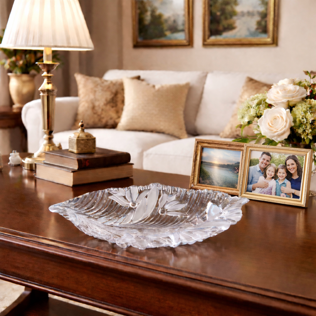Mikasa Capriccio Crystal Leaf Serving Dish | Vintage Floral Glass Bowl for Entertaining