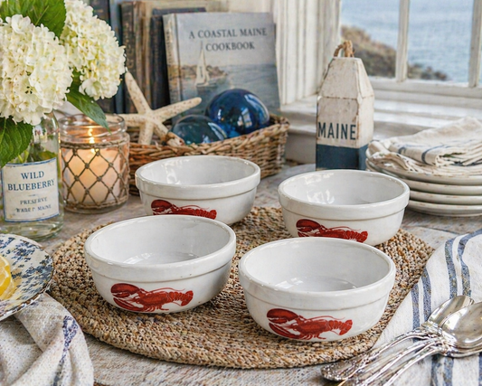 Vintage Danesco Lobster Bisque Bowls Set of 4 – Decorated in Canada, Coastal Cottage Serveware
