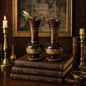 Pair of Neoclassical Wooden Vases, Greek Key Motif, Decorative Wood Urns, Traditional Home Decor
