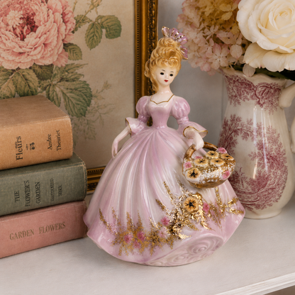 Vintage Josef Originals Lavender Lady Figurine with Floral Basket