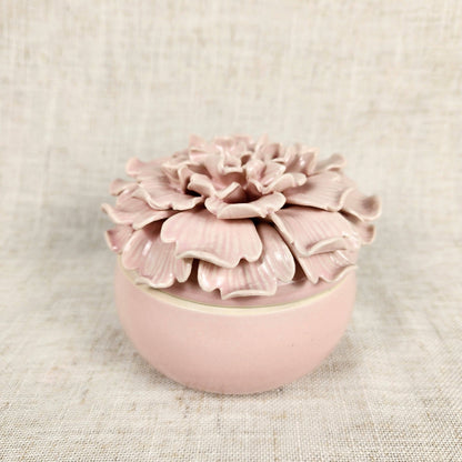 Vintage Blush Pink Rose Lidded Ceramic Trinket Box