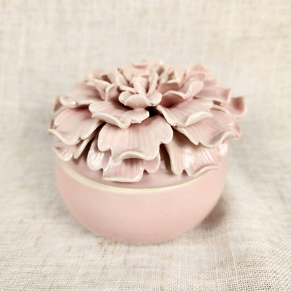 Vintage Blush Pink Rose Lidded Ceramic Trinket Box